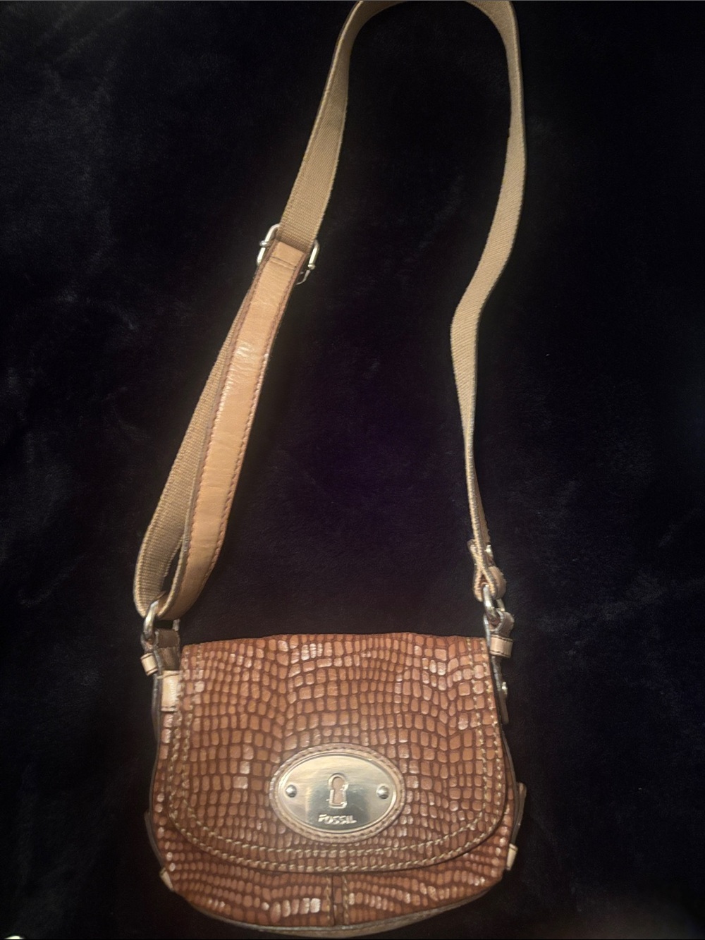 Fossil Brown Croc-Embossed Crossbody Bag